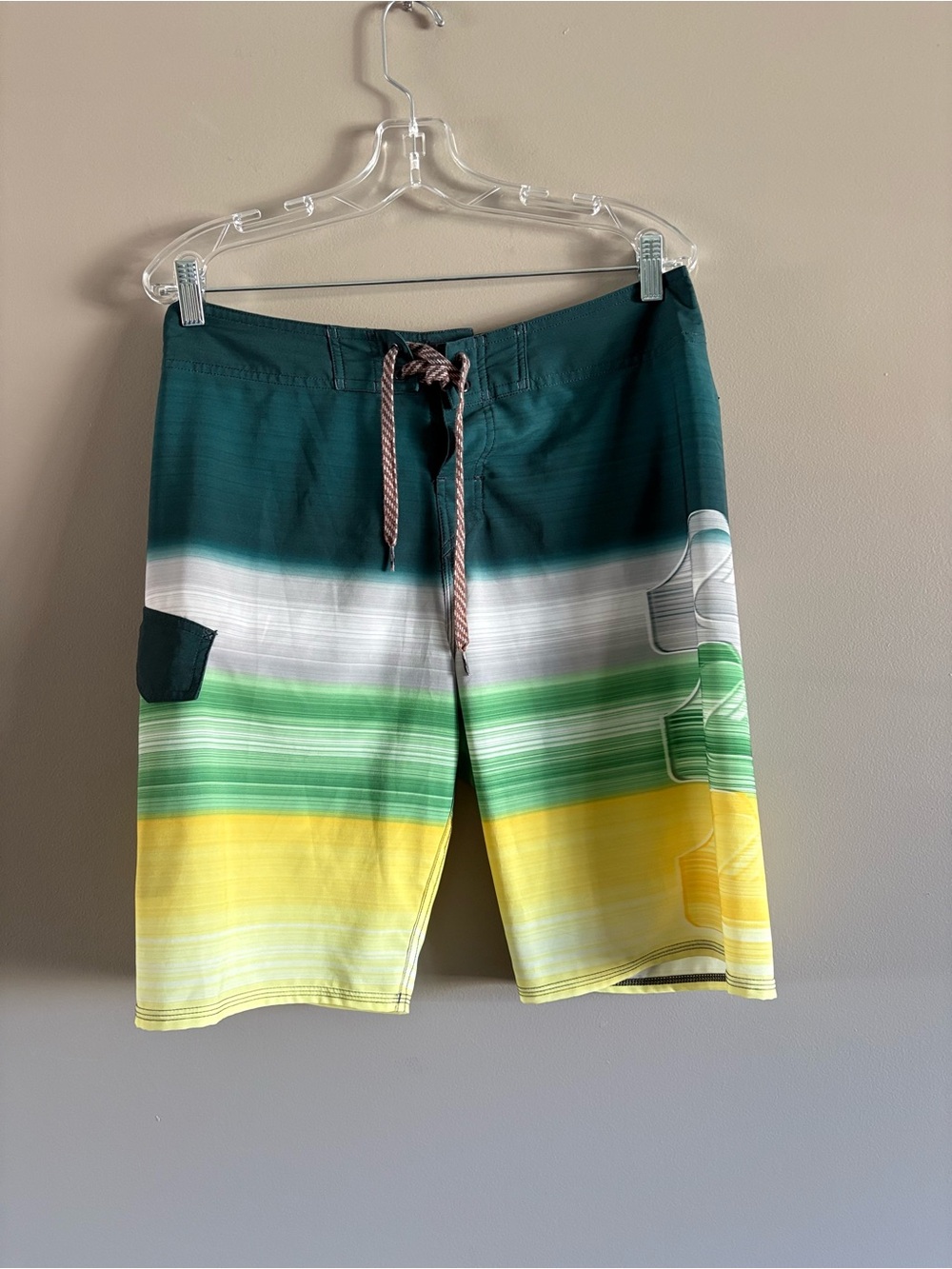 Quiksilver Teal, Green & Yellow Striped Boardshorts